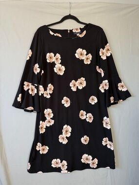 Tommy Hilfiger Womens Floral Bell Sleeve A-line Dress 12 Black Occasion READ